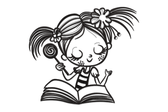 Child Reading Embroidery Design